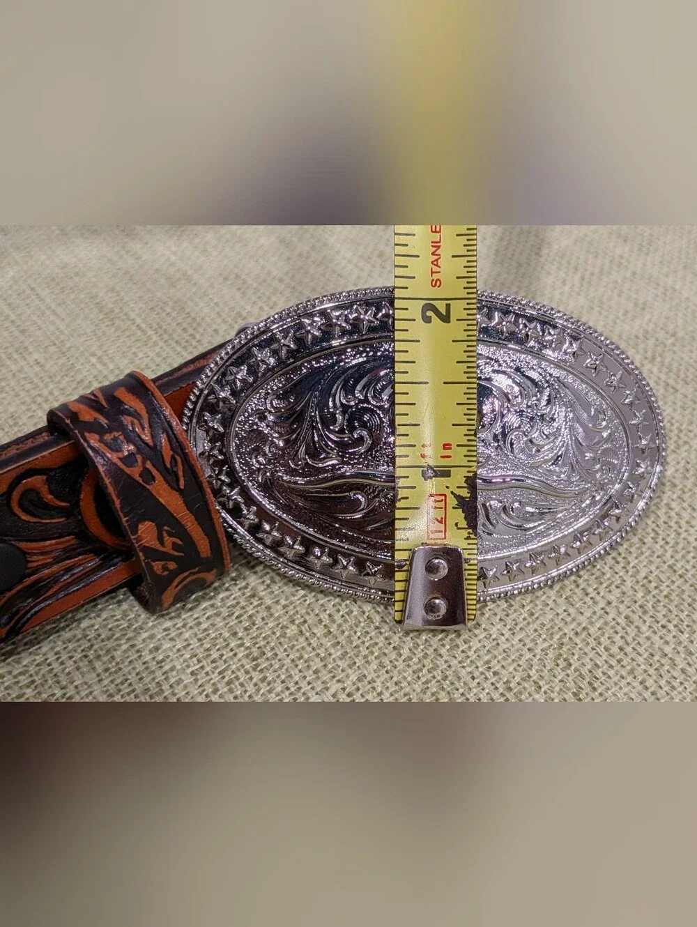 Tony Lama Kids Western Brown Leather US Flag Embossed Silver Buckle & Studs 7/21